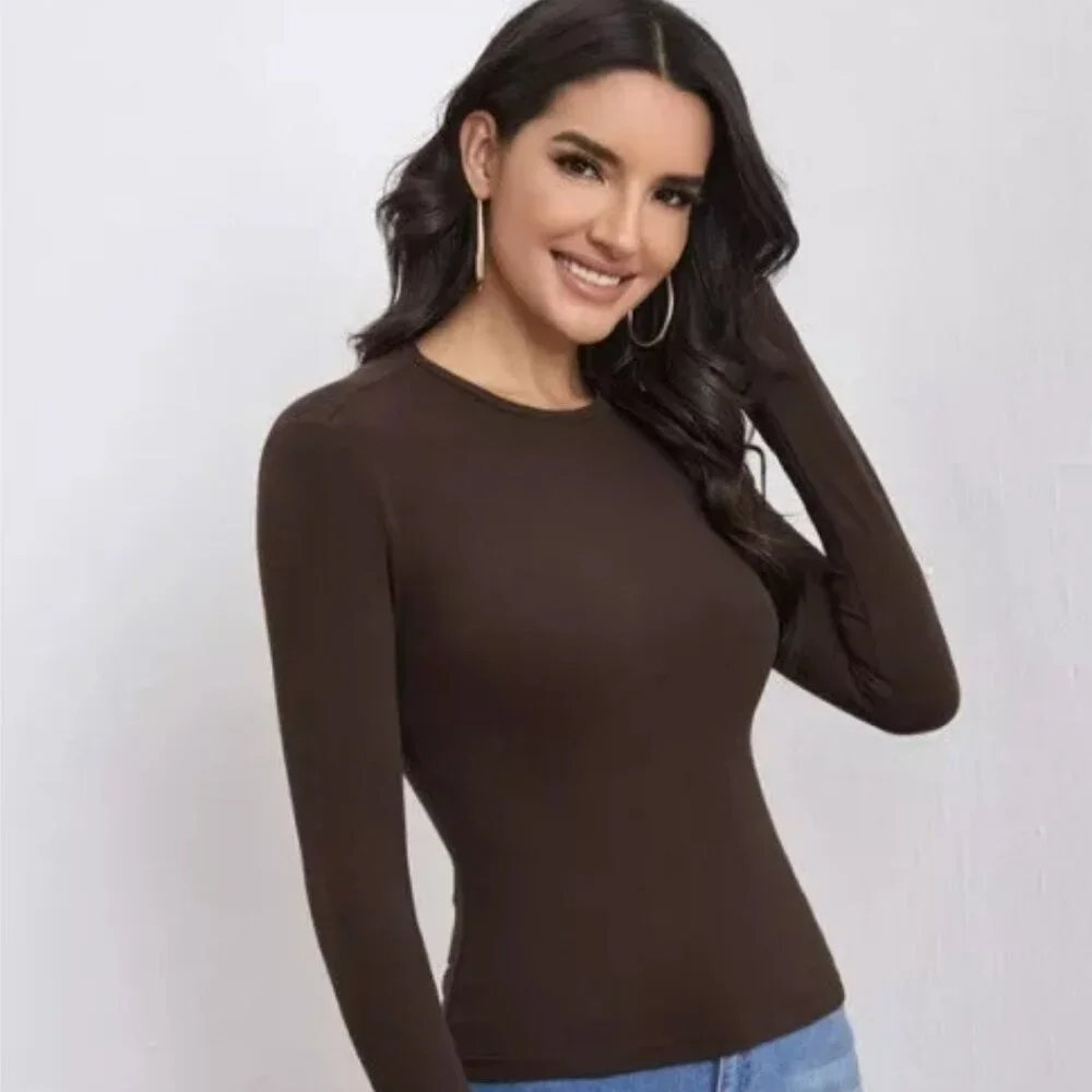 Spanx Brown Bittersweet Control Classic Long Sleeve Top - Picture 1 of 9